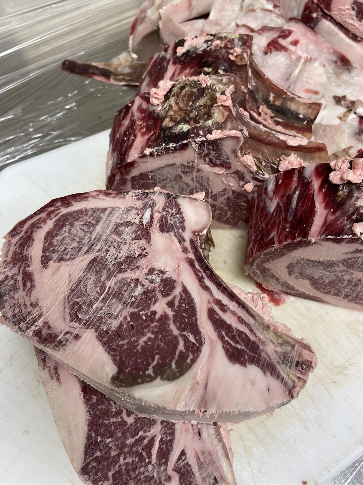 Close-up of a hand-cut dry-aged steak