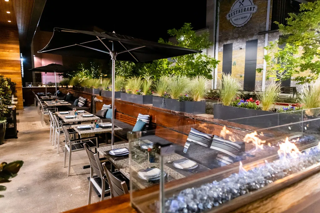 Patio firepit at Knife Steakhouse Plano