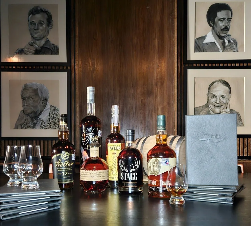Whiskey collection at Knife Steakhouse Plano